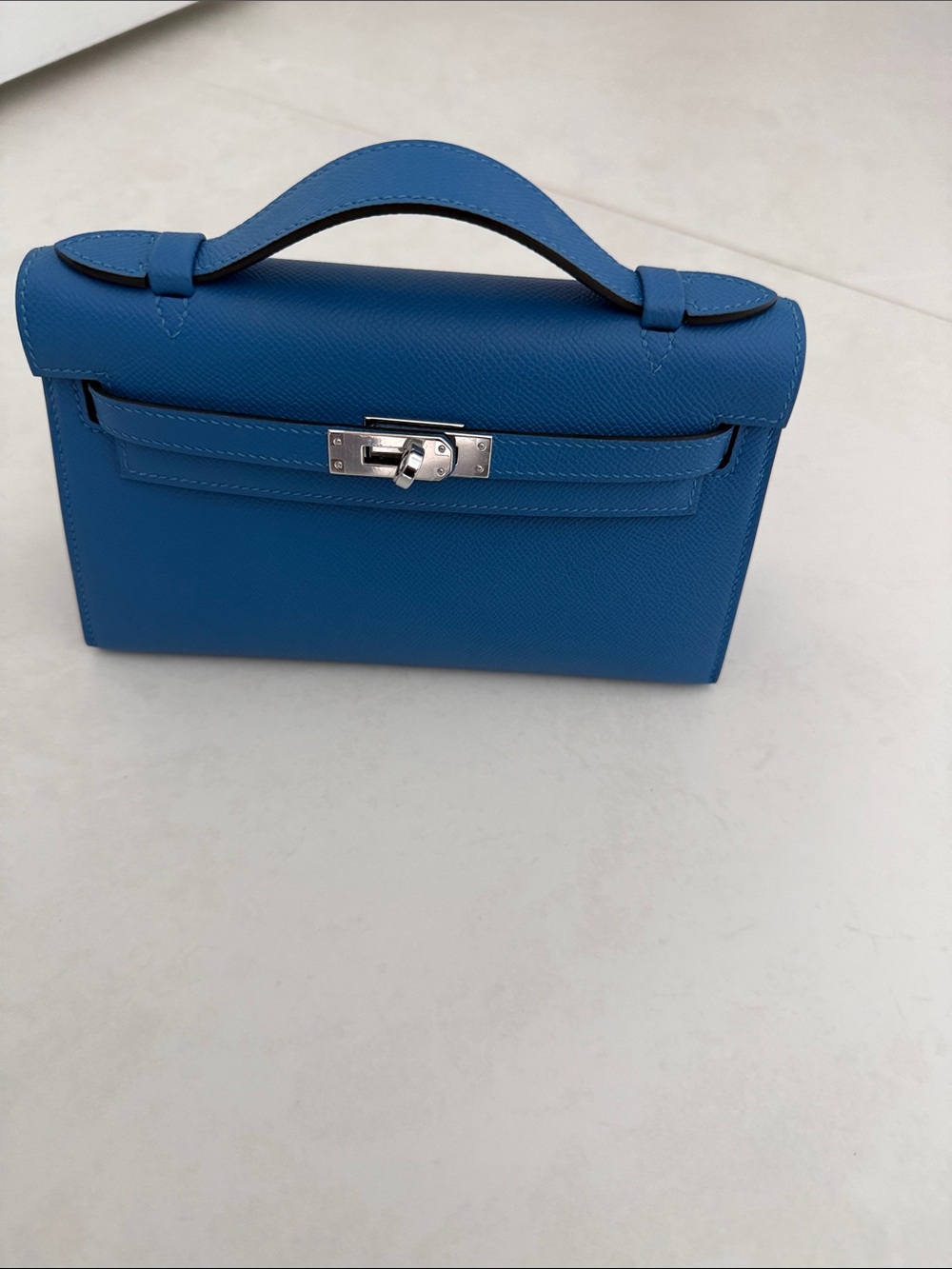 Blue Leather Mini Top-Handle Bag